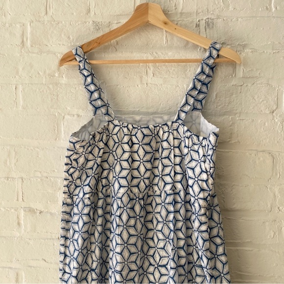 Madison Mathews || Lia Cotton Block Printed Maxi Dress Blue White Large NWT - Picture 4 of 10